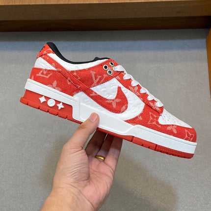 AIR TRAINER IN CRIMSON RED MIX WHITE CALFSKIN