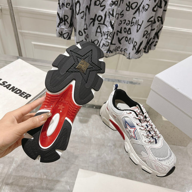 DIOR 25S CHRONO STAR FLATFORM SNEAKERS 45MM IN MESH WITH WHITE CALFSKIN