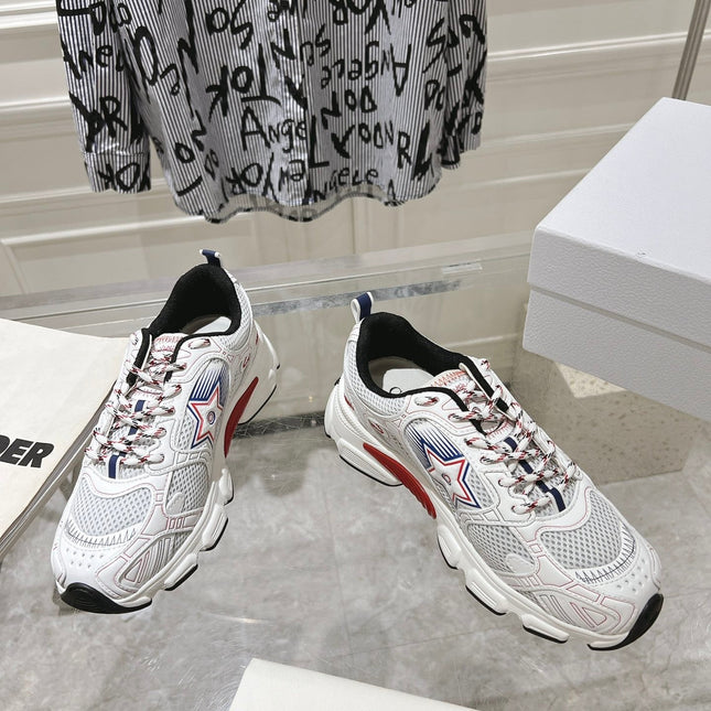 DIOR 25S CHRONO STAR FLATFORM SNEAKERS 45MM IN MESH WITH WHITE CALFSKIN