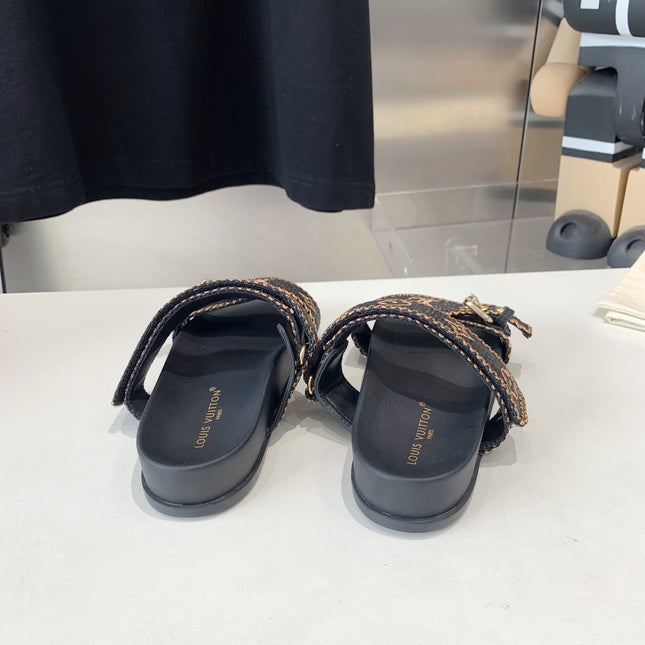 LV WOMEN SUNSET DAD SANDAL IN BLACK MONOGRAM FABRIC MULE