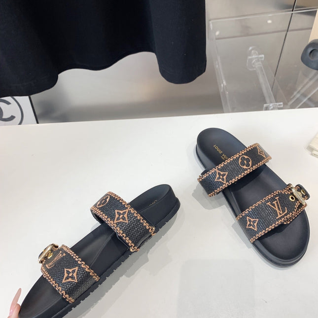 LV WOMEN SUNSET DAD SANDAL IN BLACK MONOGRAM FABRIC MULE