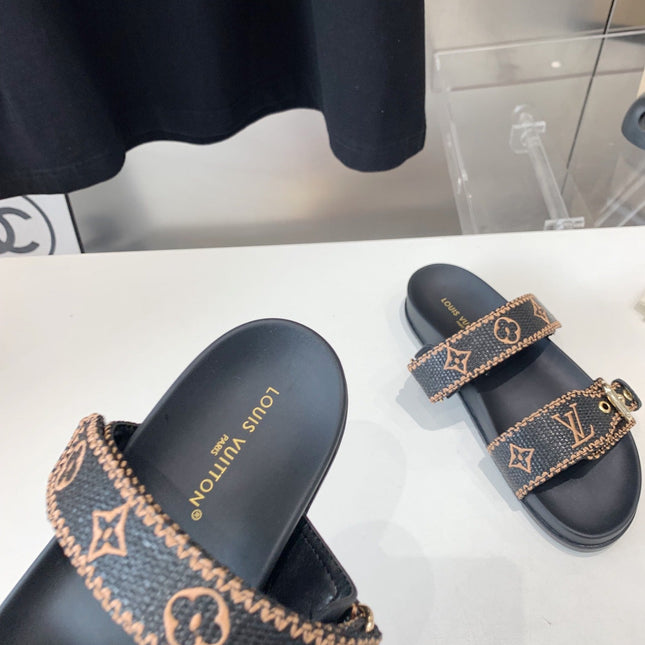 LV WOMEN SUNSET DAD SANDAL IN BLACK MONOGRAM FABRIC MULE