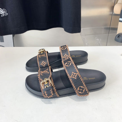 LV WOMEN SUNSET DAD SANDAL IN BLACK MONOGRAM FABRIC MULE