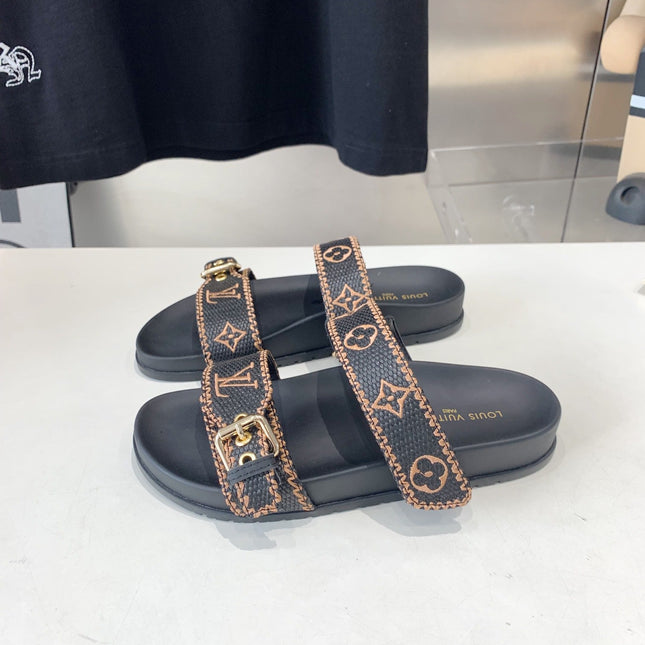 LV WOMEN SUNSET DAD SANDAL IN BLACK MONOGRAM FABRIC MULE