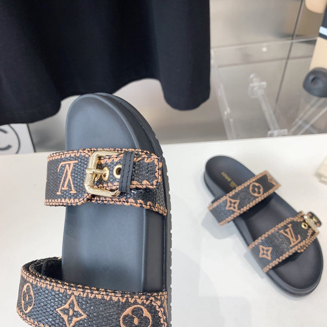 LV WOMEN SUNSET DAD SANDAL IN BLACK MONOGRAM FABRIC MULE