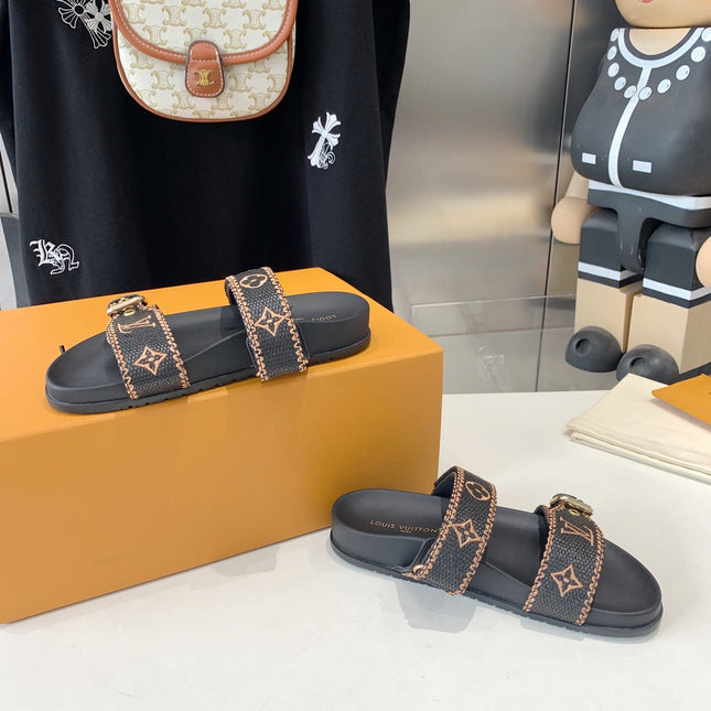 LV WOMEN SUNSET DAD SANDAL IN BLACK MONOGRAM FABRIC MULE
