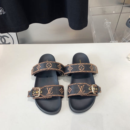 LV WOMEN SUNSET DAD SANDAL IN BLACK MONOGRAM FABRIC MULE