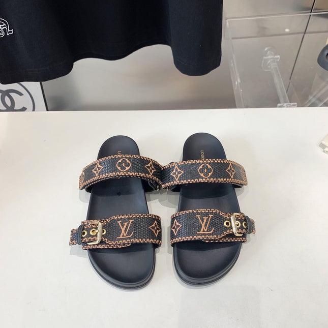LV WOMEN SUNSET DAD SANDAL IN BLACK MONOGRAM FABRIC MULE