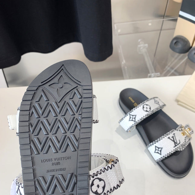 LV WOMEN SUNSET DAD SANDAL IN WHITE MIX BLACK MONOGRAM FABRIC MULE