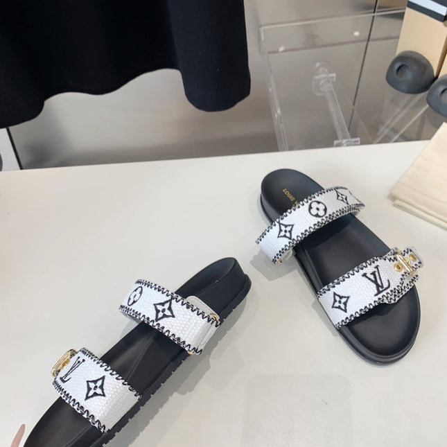 LV WOMEN SUNSET DAD SANDAL IN WHITE MIX BLACK MONOGRAM FABRIC MULE