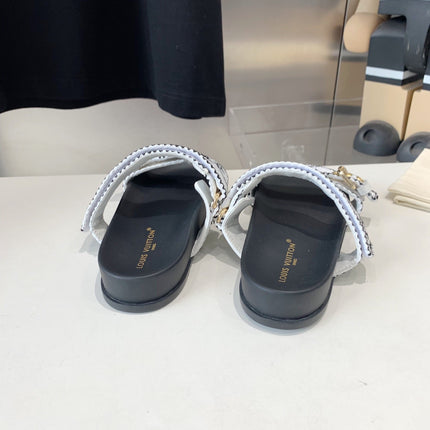 LV WOMEN SUNSET DAD SANDAL IN WHITE MIX BLACK MONOGRAM FABRIC MULE