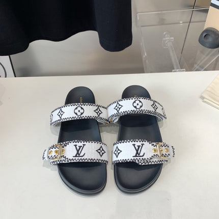 LV WOMEN SUNSET DAD SANDAL IN WHITE MIX BLACK MONOGRAM FABRIC MULE