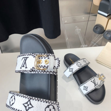 LV WOMEN SUNSET DAD SANDAL IN WHITE MIX BLACK MONOGRAM FABRIC MULE