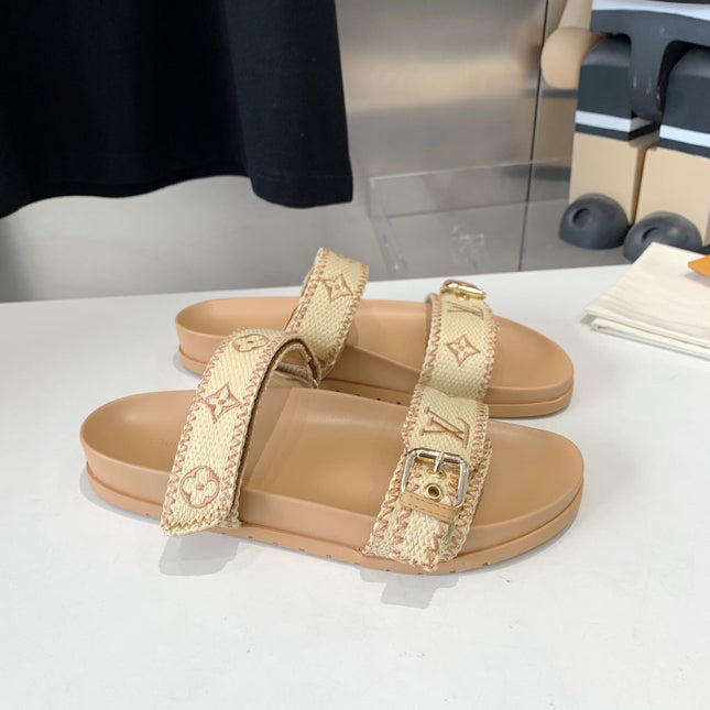 LV WOMEN SUNSET DAD SANDAL IN BEIGE MONOGRAM FABRIC MULE