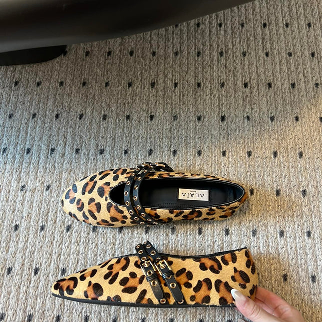 ALAIA MARY JANE SHOES IN LEOPARD ZP CUSTOM STRAW AND DENIM