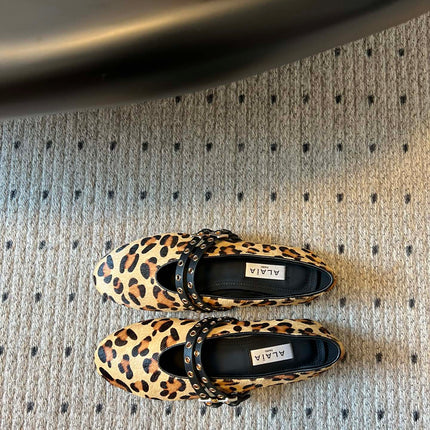 ALAIA MARY JANE SHOES IN LEOPARD ZP CUSTOM STRAW AND DENIM