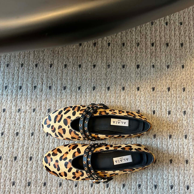 ALAIA MARY JANE SHOES IN LEOPARD ZP CUSTOM STRAW AND DENIM
