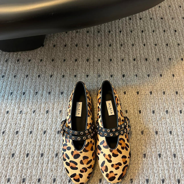 ALAIA MARY JANE SHOES IN LEOPARD ZP CUSTOM STRAW AND DENIM