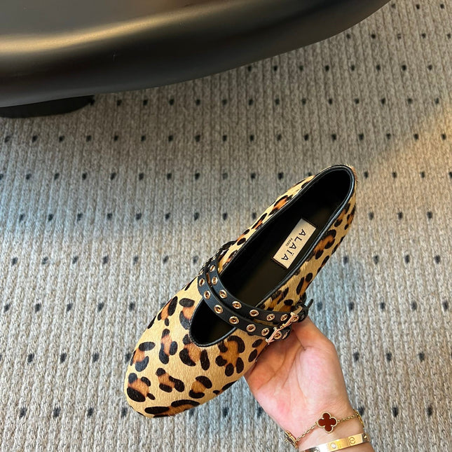 ALAIA MARY JANE SHOES IN LEOPARD ZP CUSTOM STRAW AND DENIM