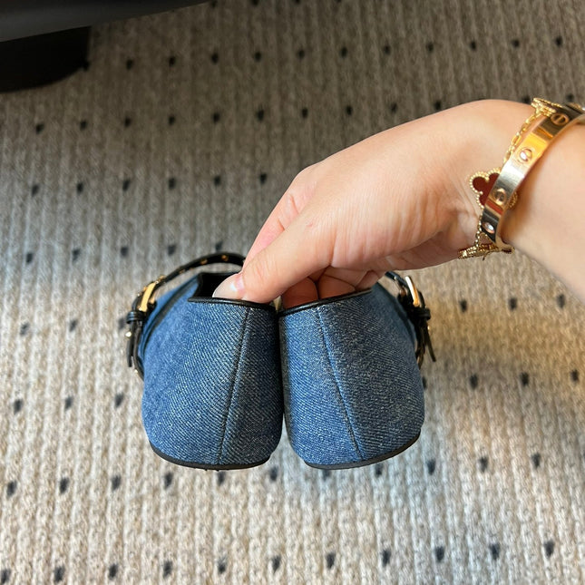 ALAIA MARY JANE SHOES IN CERULEAN BLUE ZP CUSTOM STRAW AND DENIM