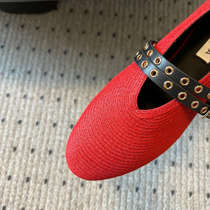ALAIA MARY JANE SHOES IN CHERRY RED ZP CUSTOM STRAW AND DENIM