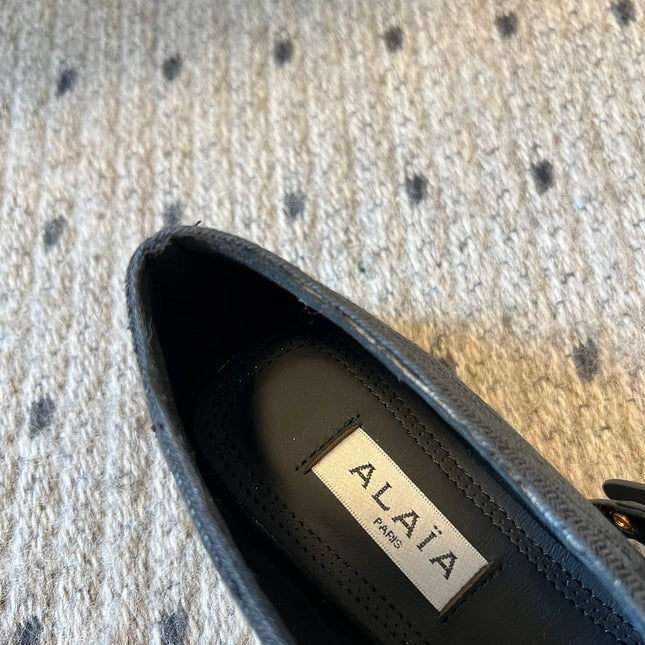 ALAIA MARY JANE SHOES IN BLACK ZP CUSTOM STRAW AND DENIM