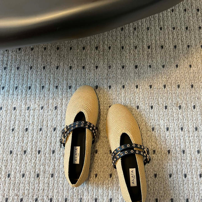 ALAIA MARY JANE SHOES IN BEIGE ZP CUSTOM STRAW AND DENIM