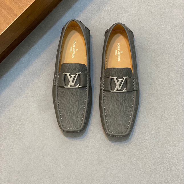 LV LOAFER IN SARDINE GREY WRINKLE CALFSKIN WITH SILVER LOGO