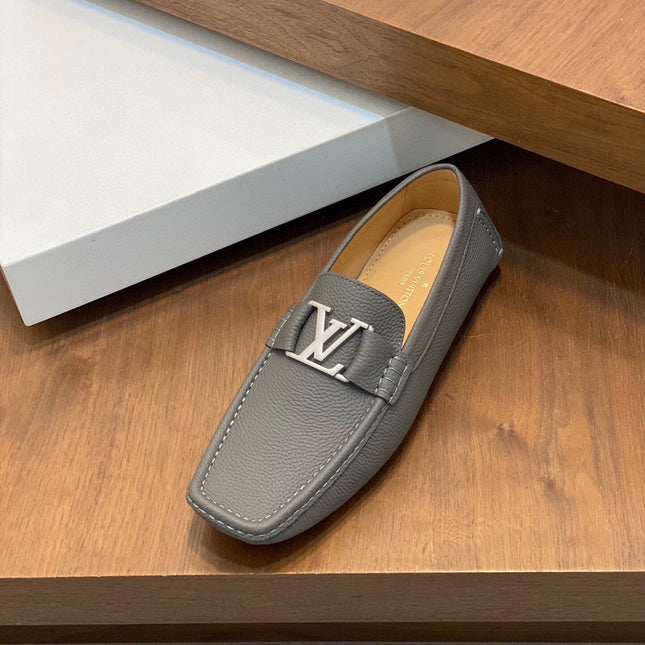 LV LOAFER IN SARDINE GREY WRINKLE CALFSKIN WITH SILVER LOGO