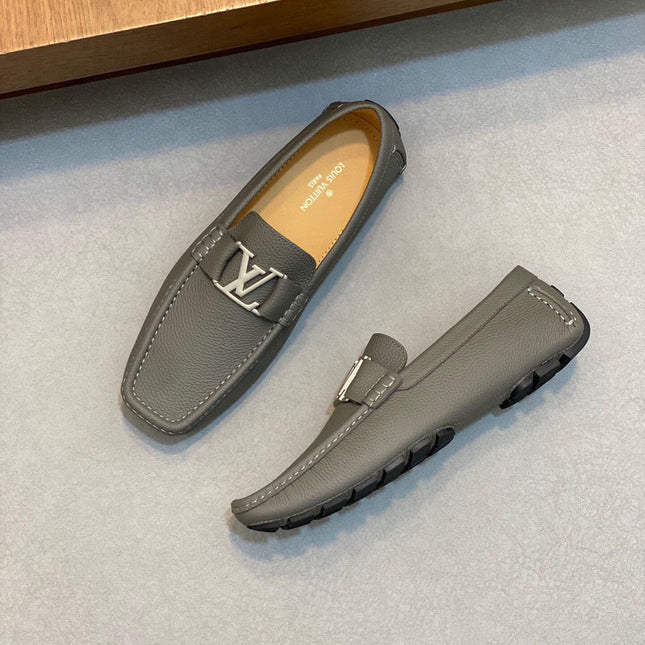 LV LOAFER IN SARDINE GREY WRINKLE CALFSKIN WITH SILVER LOGO