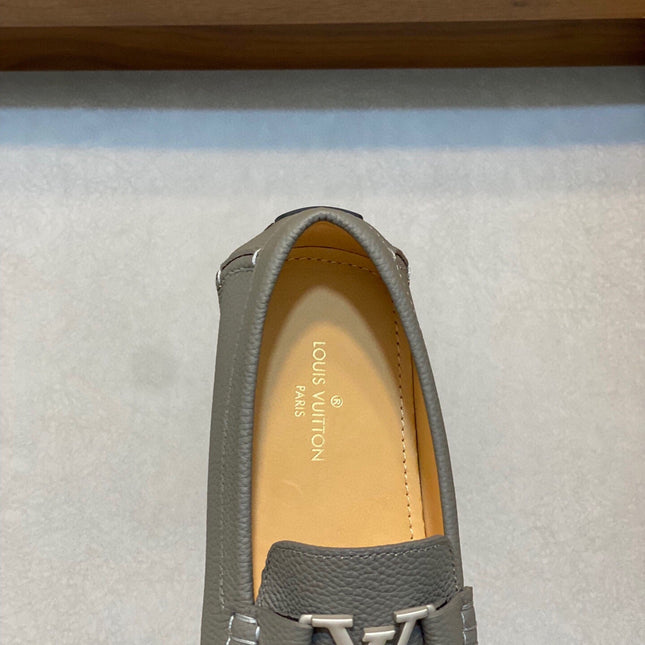 LV LOAFER IN SARDINE GREY WRINKLE CALFSKIN WITH SILVER LOGO