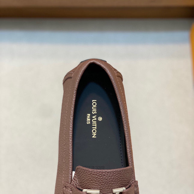 LV LOAFER IN CHOCOLATE BROWN WRINKLE CALFSKIN WITH SILVER LOGO