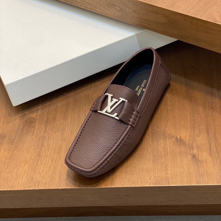 LV LOAFER IN CHOCOLATE BROWN WRINKLE CALFSKIN WITH SILVER LOGO