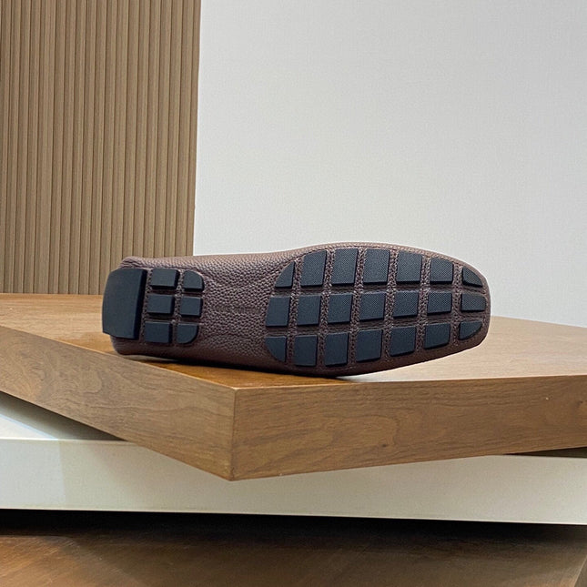 LV LOAFER IN CHOCOLATE BROWN WRINKLE CALFSKIN WITH SILVER LOGO