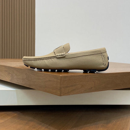 LV LOAFER IN DARK CREAM WRINKLE CALFSKIN WITH SILVER LOGO