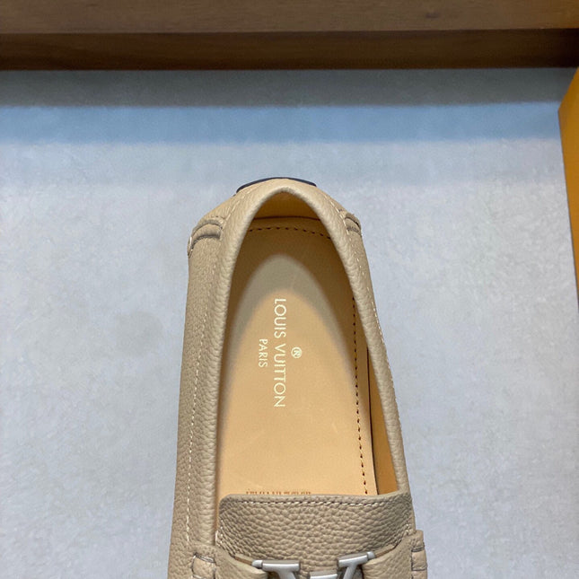 LV LOAFER IN DARK CREAM WRINKLE CALFSKIN WITH SILVER LOGO
