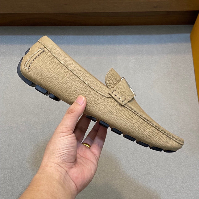 LV LOAFER IN DARK CREAM WRINKLE CALFSKIN WITH SILVER LOGO