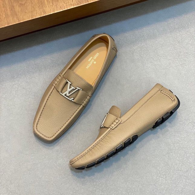 LV LOAFER IN DARK CREAM WRINKLE CALFSKIN WITH SILVER LOGO