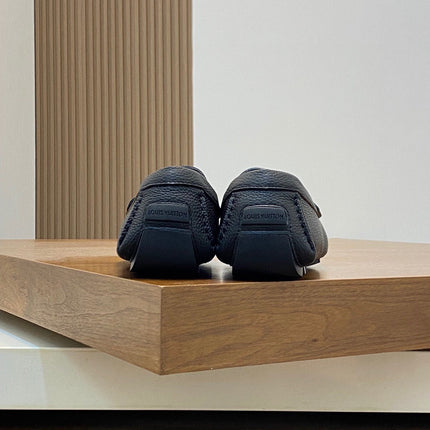 LV LOAFER IN BLACK WRINKLE CALFSKIN WITH SILVER LOGO