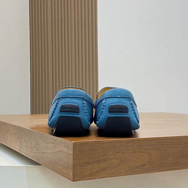 LV LOAFER IN ELECTRIC BLUE WRINKLE CALFSKIN WITH SILVER LOGO