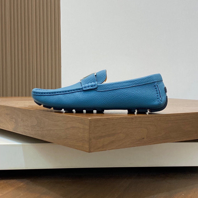 LV LOAFER IN ELECTRIC BLUE WRINKLE CALFSKIN WITH SILVER LOGO
