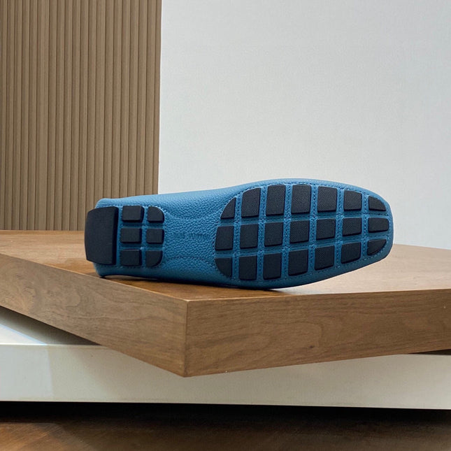 LV LOAFER IN ELECTRIC BLUE WRINKLE CALFSKIN WITH SILVER LOGO