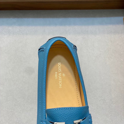 LV LOAFER IN ELECTRIC BLUE WRINKLE CALFSKIN WITH SILVER LOGO