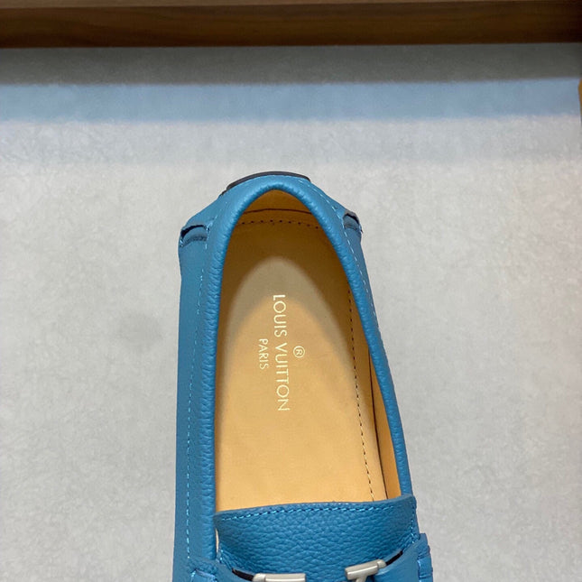 LV LOAFER IN ELECTRIC BLUE WRINKLE CALFSKIN WITH SILVER LOGO