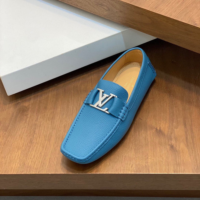 LV LOAFER IN ELECTRIC BLUE WRINKLE CALFSKIN WITH SILVER LOGO