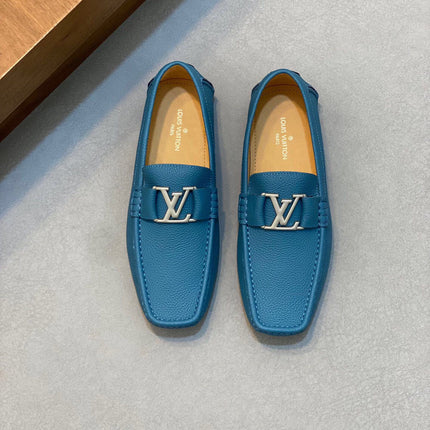 LV LOAFER IN ELECTRIC BLUE WRINKLE CALFSKIN WITH SILVER LOGO