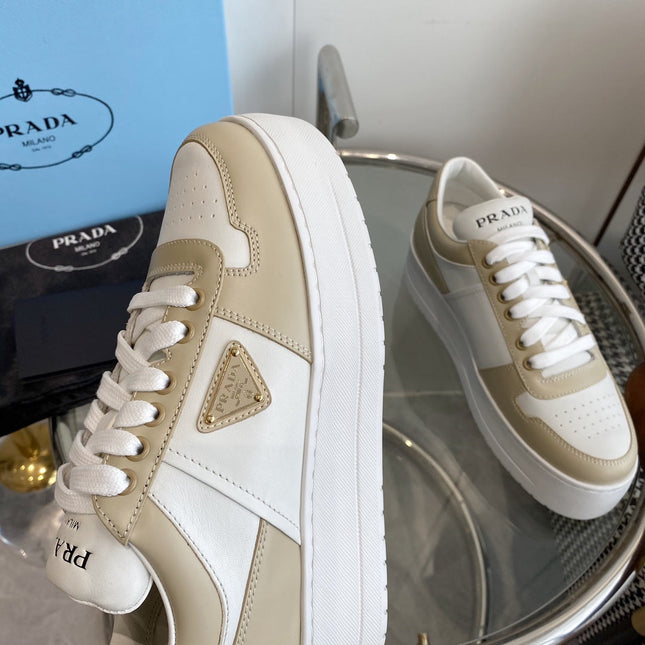 PRA DOWNTOWN THICK-SOLE SNEAKERS WHITE AND BEIGE CALFSKIN