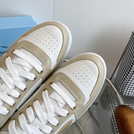 PRA DOWNTOWN THICK-SOLE SNEAKERS WHITE AND BEIGE CALFSKIN