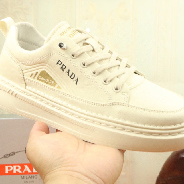 PRA SNEAKER IN BEIGE CALFSKIN AND FABRIC