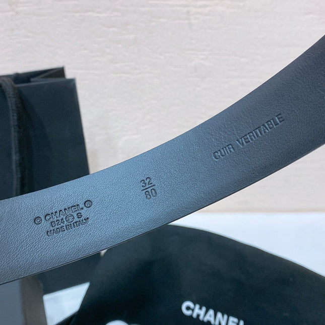 CC BELT 30MM IN BLACK SMOOTH CALFSKIN GOLD MIX BLACK METAL LOGO